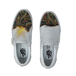 Vans Classic Slip On Big Reveal White Paisley Women's 8.5 Shoes New